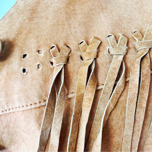 VINTAGE Fringe Leather Coat Buckskin style Jacket Shacket Ranchwear Penny Lane - Picture 7 of 10